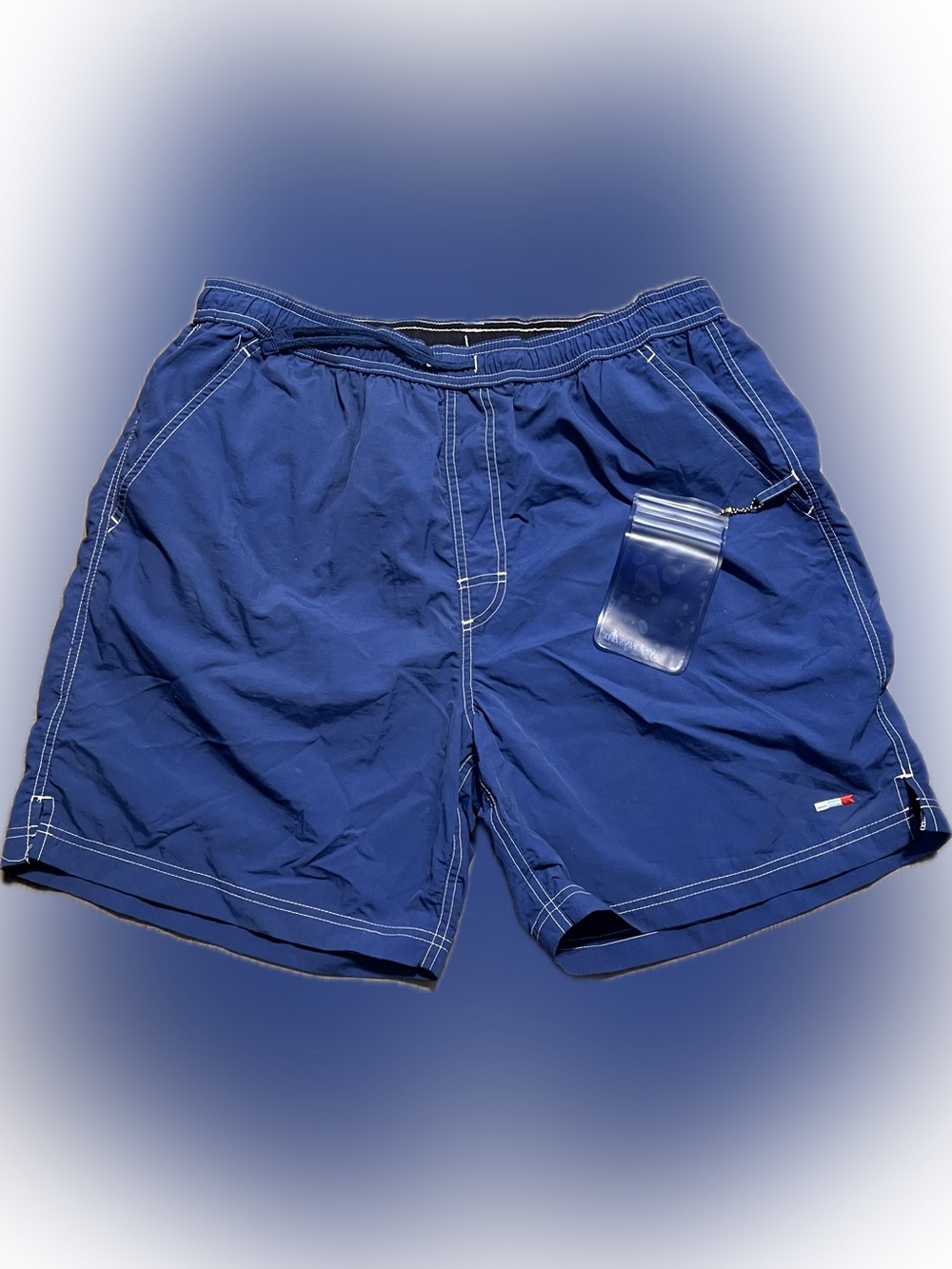 🍄 St. John’s Bay Navy Blue Men's Swim Trunks Lined Key Pocket Plastic Holder LG